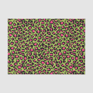 Papier Mousseline Motif léopard en framboise sur Lime Green