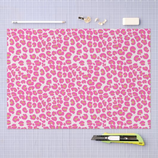 Papier Mousseline Motif léopard rose chaud (Artisanat)