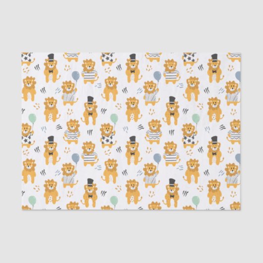Papier Mousseline Motif Lion mignon | Blanc (Recto)