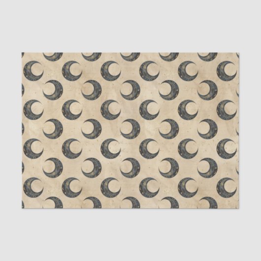 Papier Mousseline Motif Lune Céleste Boho Or (Recto)