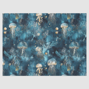 Papier Mousseline Motif Lux Ocean Méduse & Corail Or