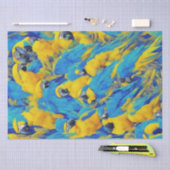 Papier Mousseline Motif Macaws bleu et or (Artisanat)