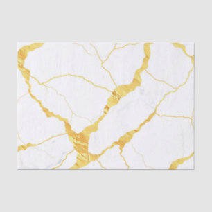 Papier Mousseline Motif Marbre Blanc Veines Dorées