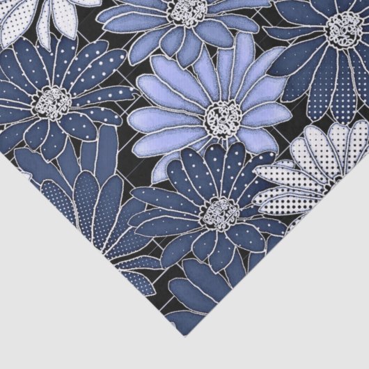 Papier Mousseline Motif marguerite bleu et blanc (Détail)
