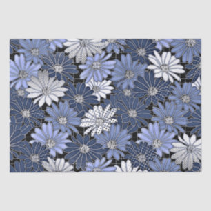 Papier Mousseline Motif marguerite bleu et blanc