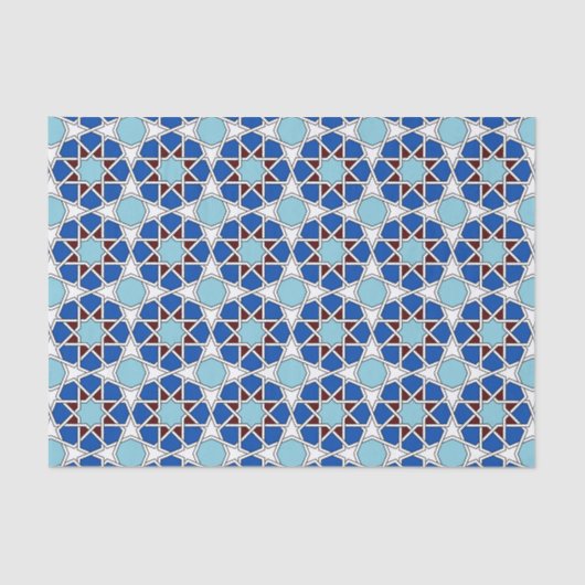 Papier Mousseline Motif marocain géométrique orientale en bleu (Recto)