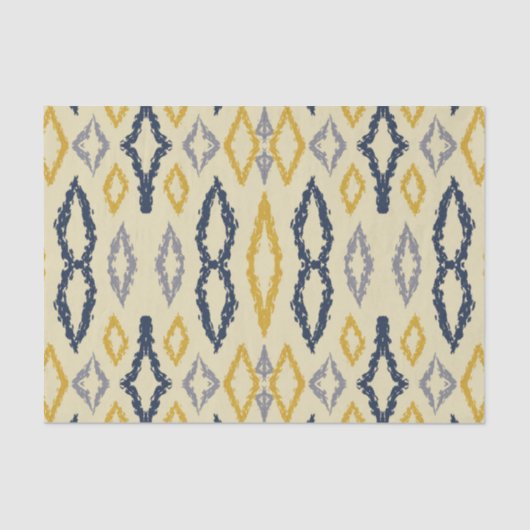 Papier Mousseline Motif marocain Ikat Blue Yellow (Recto)