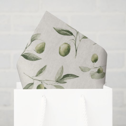 Papier Mousseline Motif méditerranéen de la Branche d'olive (Sac cadeau)