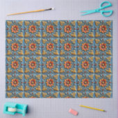 Papier Mousseline Motif mexicain Floral Orange Blue Tile (Artisanat)