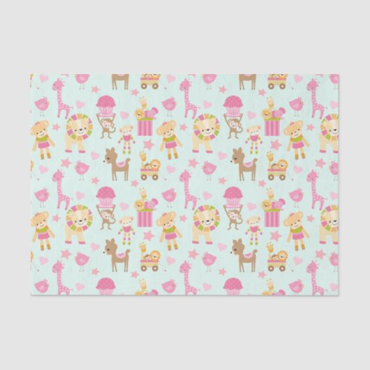 Papier Mousseline Motif mignon avec Animaux et Jouets heureux (Recto)