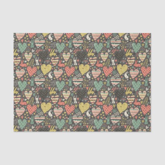 Papier Mousseline Motif mignon de lapins d'amour avec des coeurs (Recto)