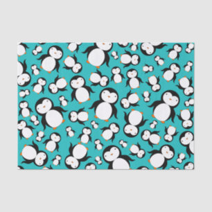 Papier Mousseline Motif mignon de pingouin de turquoise
