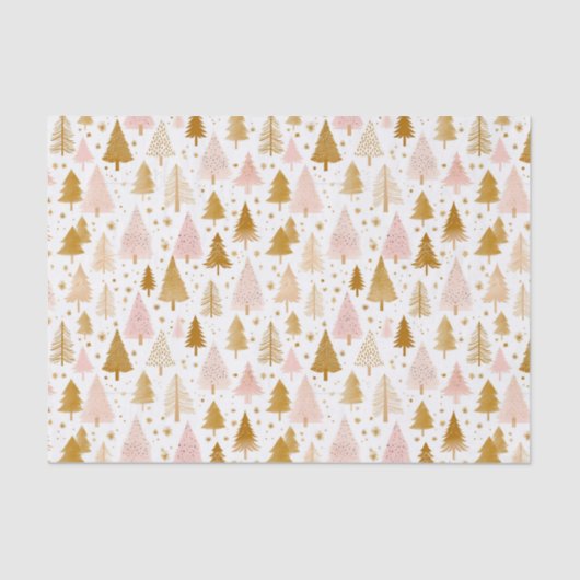 Papier Mousseline Motif moderne de Noël rose et or (Recto)