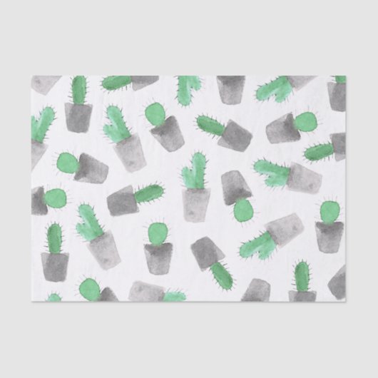 Papier Mousseline Motif moderne gris vert de cactus d'aquarelle (Recto)