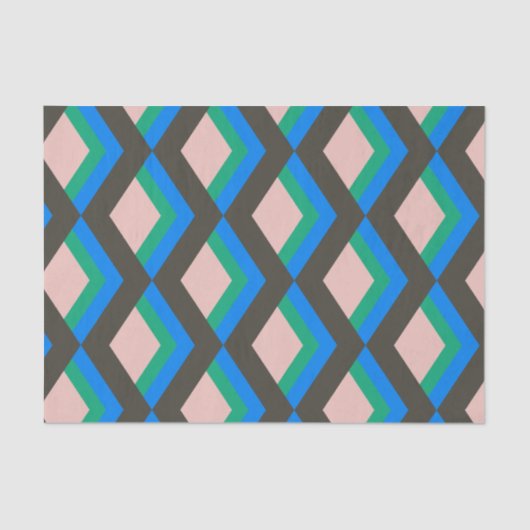 Papier Mousseline Motif moderne mi-siècle moyen en bleu et vert (Recto)