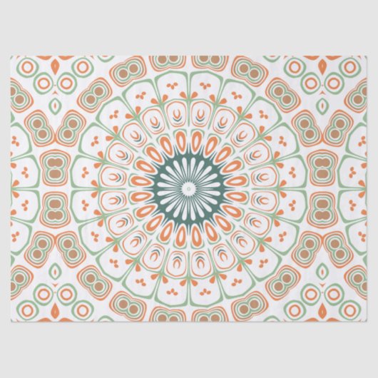 Papier Mousseline Motif moderne orange et vert Mandala (Recto)