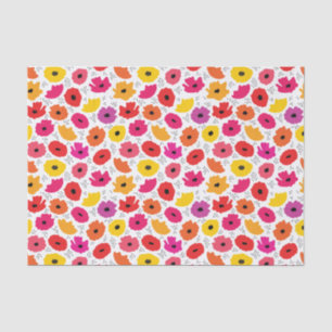 Papier Mousseline Motif moderne Pavot Rose Rouge Orange Floral Point