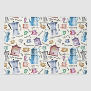 Papier Mousseline Motif moderne Vintage Aquarelle Pots de café