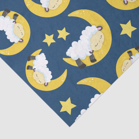 Papier Mousseline Motif mouton, Mouton couché, Lune, Étoiles (Détail)