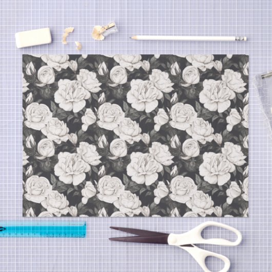 Papier Mousseline Motif noir et blanc (Artisanat)