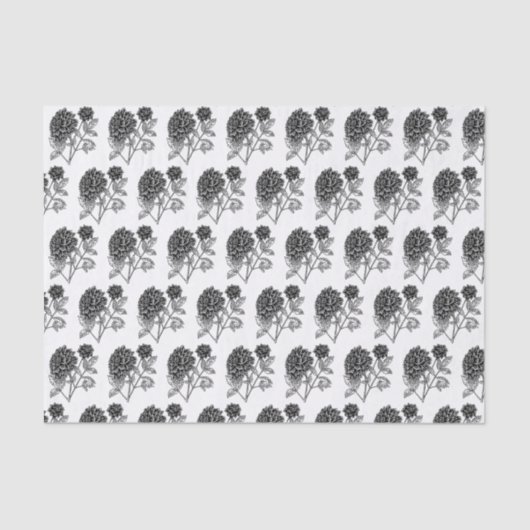 Papier Mousseline Motif noir et blanc Dahlia (Recto)
