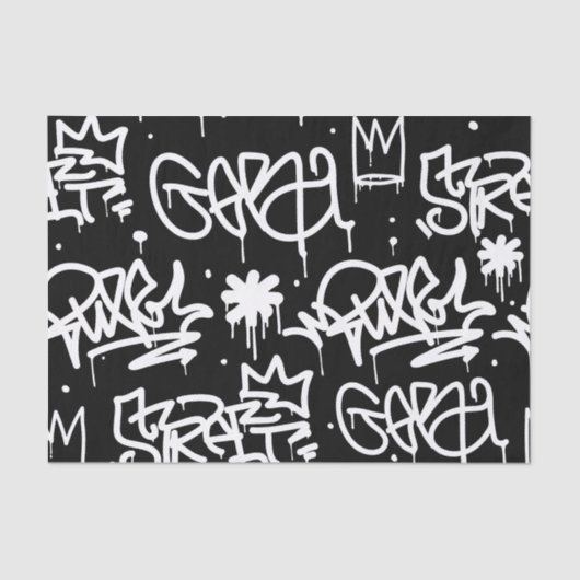 Papier Mousseline Motif noir et blanc de graffiti (Recto)