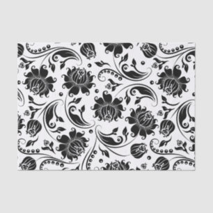 Papier Mousseline Motif noir Floral Damques Arrière - plan blanc