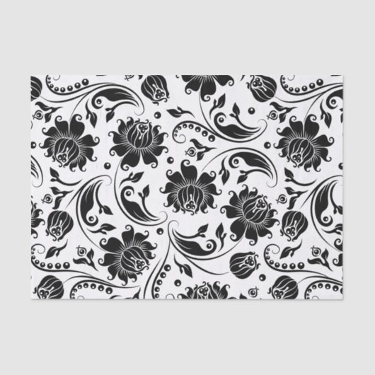 Papier Mousseline Motif noir Floral Damques Arrière - plan blanc (Recto)