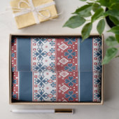 Papier Mousseline Motif norvégien rayé bleu rouge (Cadeau)