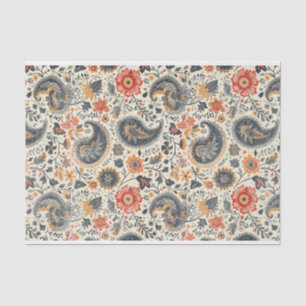 Papier Mousseline Motif orange et bleu pâle