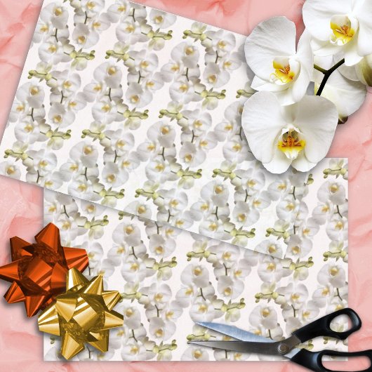 Papier Mousseline Motif Orchidées Blanches