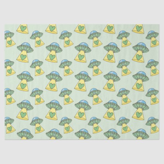 Papier Mousseline Motif OVNI vert (Recto)