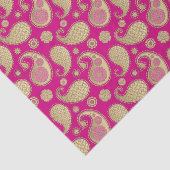 Papier Mousseline motif Paisley, or tendre sur rose Fuchsia profond (Détail)