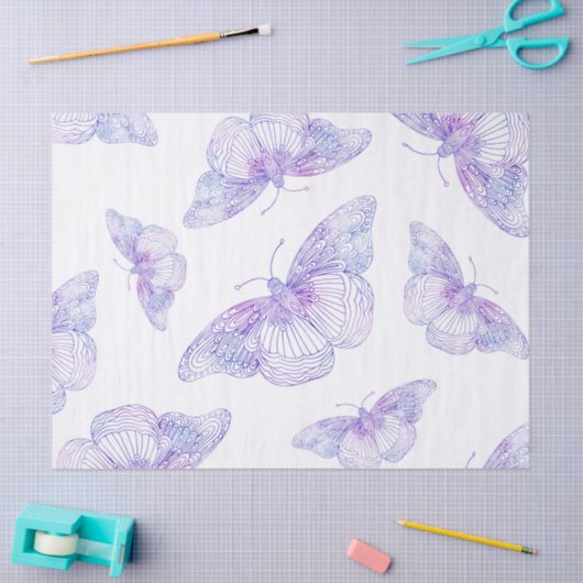 Papier Mousseline Motif papillon violet aquarelle (Artisanat)