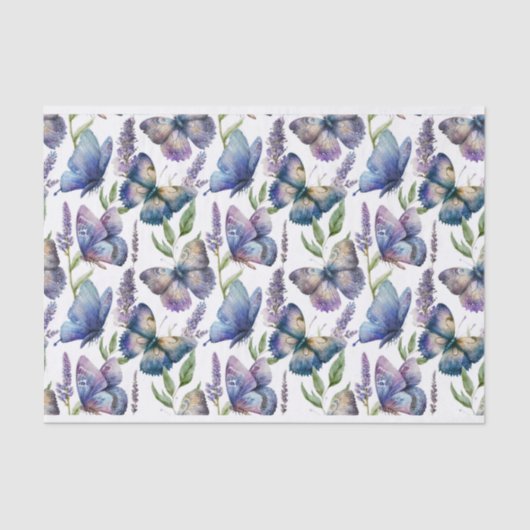 Papier Mousseline motif papillon violet et bleu (Recto)