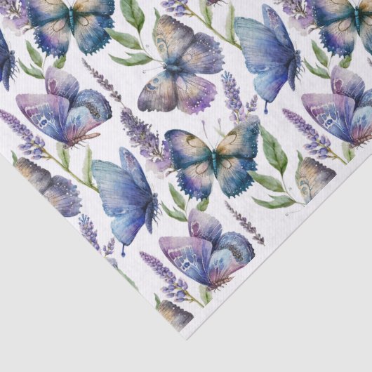Papier Mousseline motif papillon violet et bleu (Détail)
