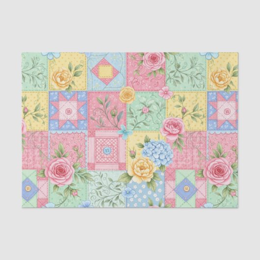 Papier Mousseline Motif Patchwork de Rose Romantique (Recto)