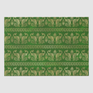 Papier Mousseline Motif Peacok Bohemian Green et Gold Foil