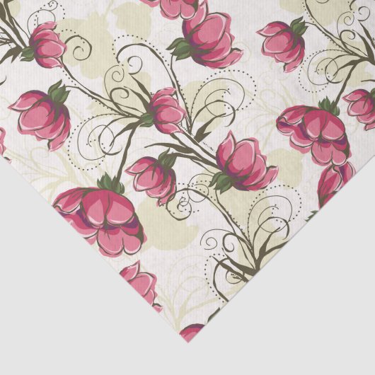 Papier Mousseline Motif Peonies rose et verte (Détail)