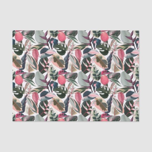 Papier Mousseline Motif Pink Tropical Variegee Houseplants (Recto)