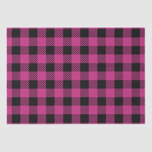 Papier Mousseline Motif Plaid Buffalo rose et noir (Recto)