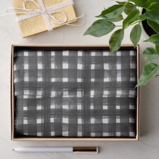 PAPIER MOUSSELINE MOTIF PLAID NOIR & BLANC (Cadeau)