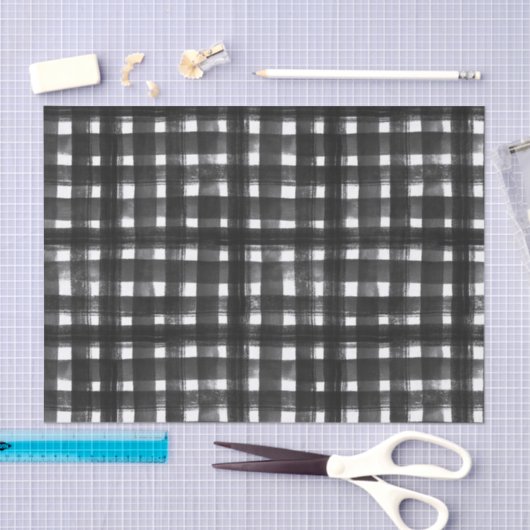 PAPIER MOUSSELINE MOTIF PLAID NOIR & BLANC (Artisanat)