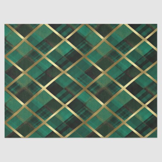 Papier Mousseline Motif Plaid Vert Et Or De Noël (Recto)