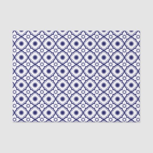 Papier Mousseline Motif Quatrefoil Bleu Et Blanc (Recto)