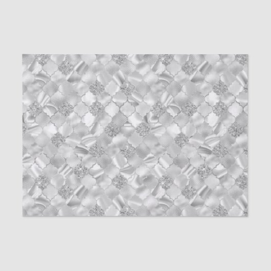 Papier Mousseline Motif Quatrefoil Marocain Argent (Recto)
