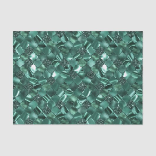 Papier Mousseline Motif Quatrefoil Marocain Vert foncé (Recto)