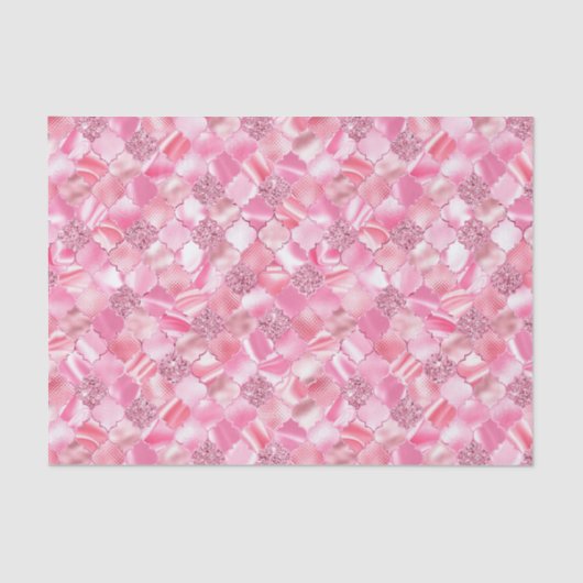 Papier Mousseline Motif Quatrefoil rose marocain (Recto)