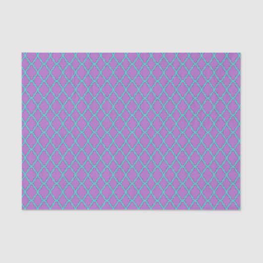 Papier Mousseline Motif Quatrefoil Turquoise et violet marocain (Recto)