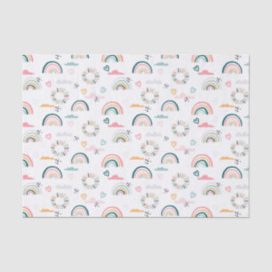 Papier Mousseline Motif Rainbows & Hearts